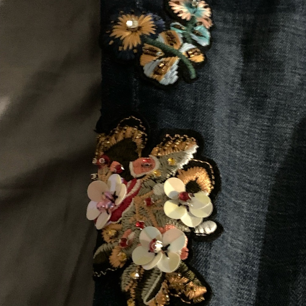 Y2KLaurie Felt jeans floral 3-D  gemstones sequin bling boyfriend festival